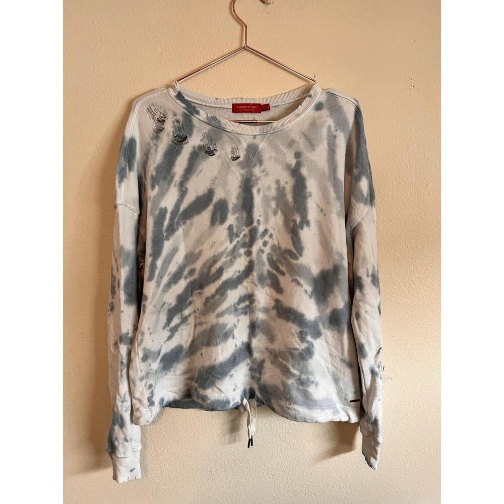 Philanthropy Distressed Tie Dye Crew Neck Sweatshirt Size Small Blue White Women